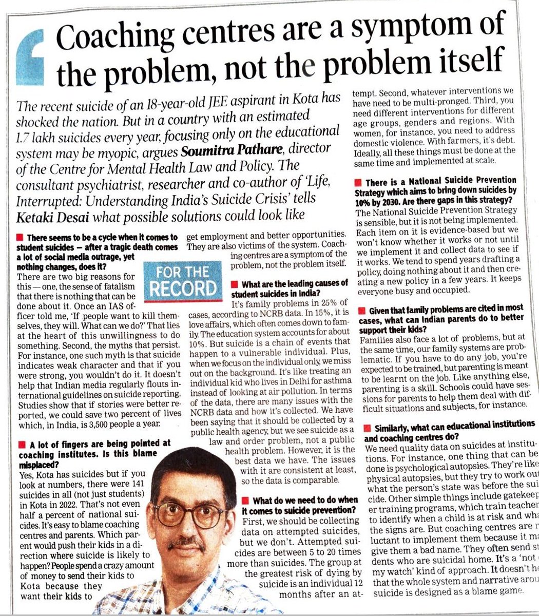 I spoke to <a href="/notketakidesai/">Ketaki Desai</a> of TOI on suicides in young people. 
Comments welcome.