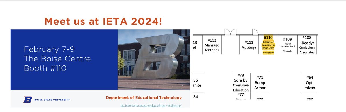 EDTECH@Boise State (@edtechbsu) on Twitter photo Visit us at IETA 2024! February 7-9. The Boise Centre Booth 110 Parking Map --> tinyurl.com/5aep2xs3 <a href="/IdahoEdTech/">IETA</a> <a href="/edtechbsu/">EDTECH@Boise State</a> #Edtech <a href="/OnlineBoise/">Boise State Online</a> Visit us at IETA 2024! February 7-9. The Boise Centre Booth 110 Parking Map --> tinyurl.com/5aep2xs3 <a href="/IdahoEdTech/">IETA</a> <a href="/edtechbsu/">EDTECH@Boise State</a> #Edtech <a href="/OnlineBoise/">Boise State Online</a>