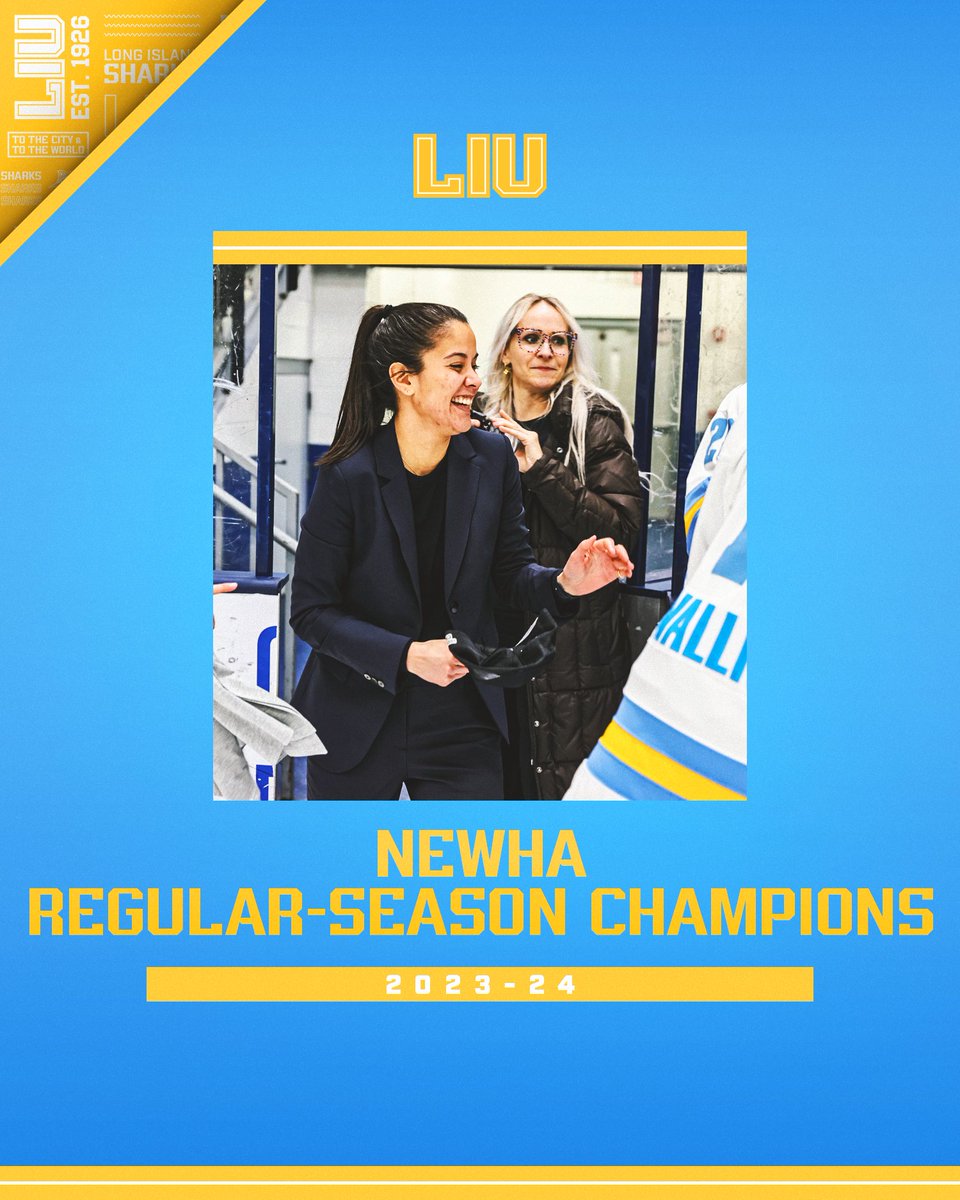 LIUWHockey's tweet photo. With Saint Anselm's loss on Saturday night, we've officially repeated as NEWHA regular-season champs ... with five games still remaining! 💍 https://t.co/ffuXPczcjG