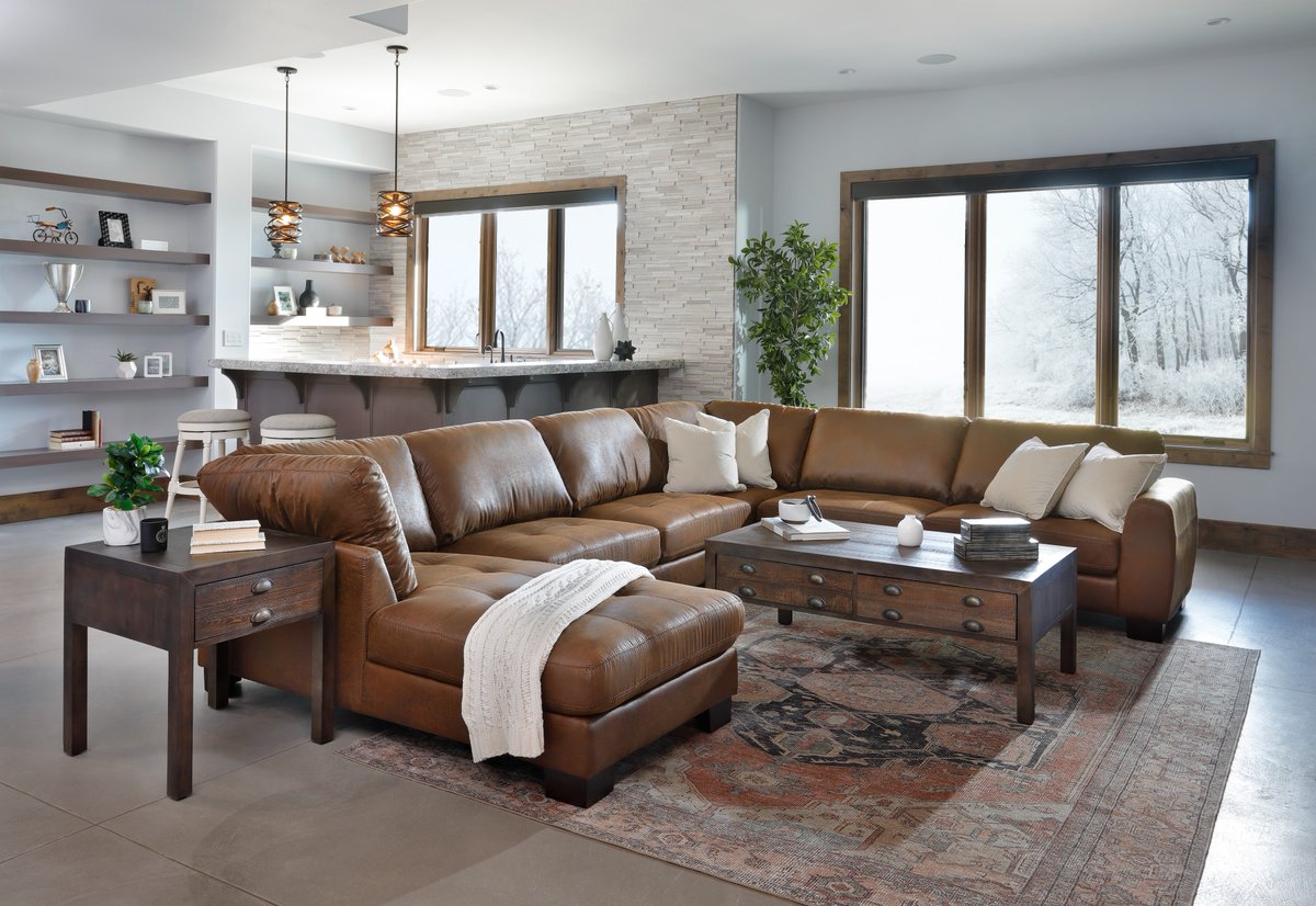 Looking to level up your living room game? The Calista 5 piece sectional and Polaris 4 piece chaise sectional are both $200 off! 🛋️ Shop: bit.ly/3DFqm44 #homedecor #furniture #sale #buymoresavemore
