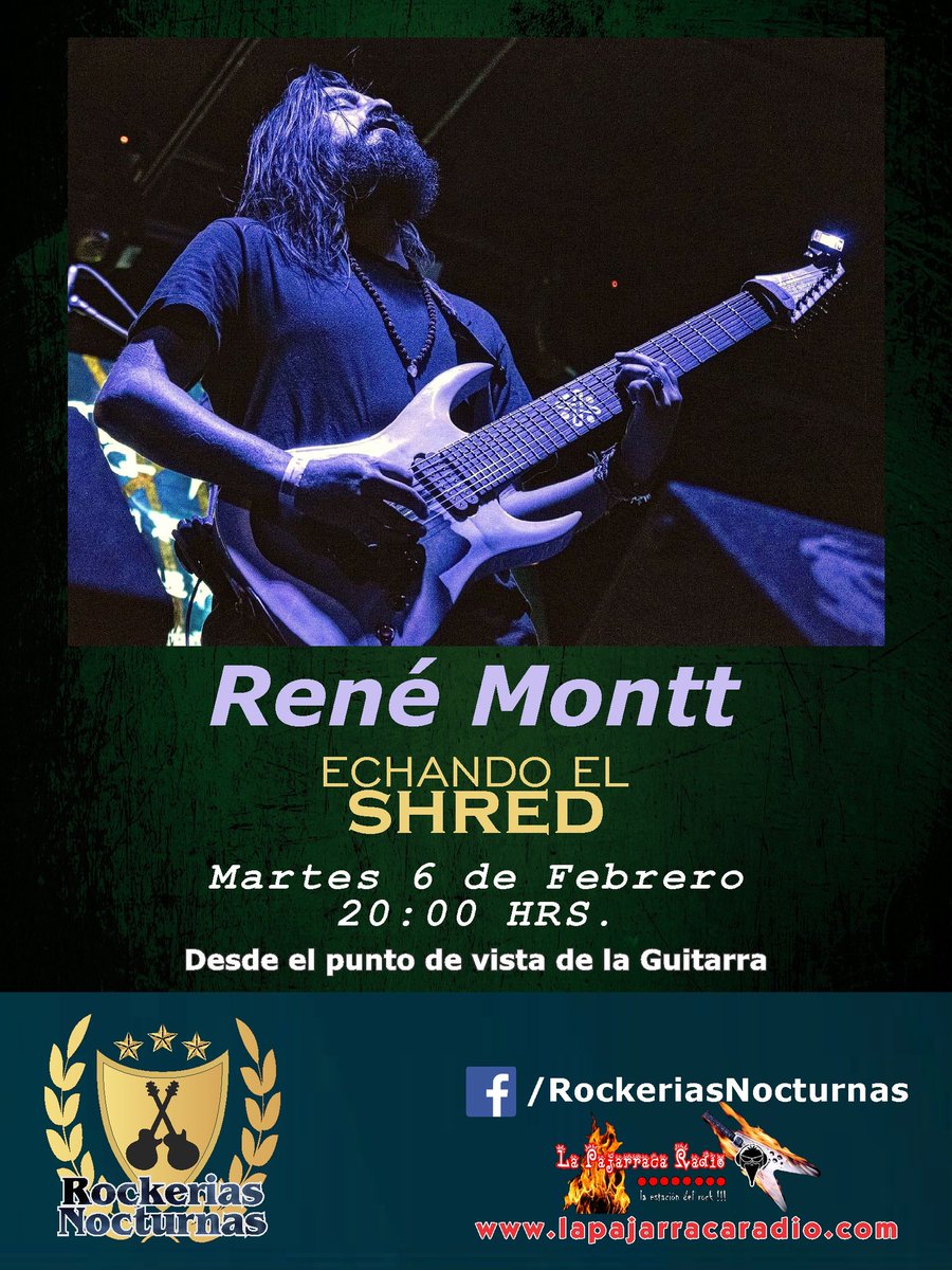 JaimeRosasGTR's tweet photo. Desde Monterrey llega a charlar @renemontt , todo sobre la guitarra y sus procesos.
Martes 6 de Febrero a partir de las 20:00 HRS.
https://t.co/ldVzD7qbcC
#ReneMontt #RockeriasNocturnas #DesdeElPuntoDeVistaDeLaGuitarra #EchandoElShred #guitarra #guitar #shred #JaimeRosas #JR https://t.co/lSLhcemPW0