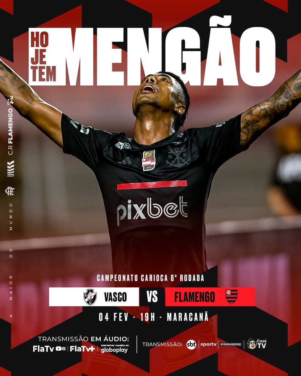 HOJE TEM MENGÃO NO CARIOCA!

Às 19h, o Mais Querido enfrenta o Vasco, no Maracanã! Vamos com tudo em busca dos três pontos! 

#VASxFLA #VamosFlamengo