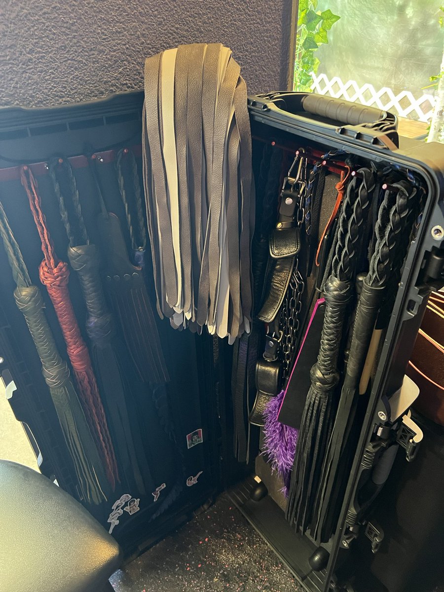 ARC_I_L's tweet photo. My ever evolving tool box. #bdsm #leather #kink #impact #flogger https://t.co/qycbGZdWkz
