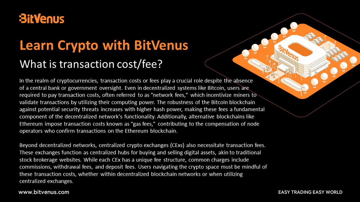 Learn Crypto with BitVenus

#TransactionCosts #CryptoFees #DecentralizedNetworks #BitcoinBlockchain #Ethereum #GasFees #CryptoExchanges #CentralizedExchanges #BlockchainTransactions #FinancialEducation #CryptoCommissions