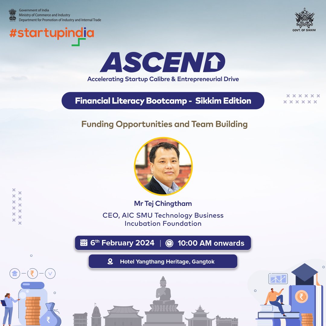 startupindia's tweet photo. Mr Tej Chingtham is joining us as a distinguished speaker at the upcoming #ASCEND workshop on "Funding Opportunities and Team Building". Don't miss this chance to learn from a leader in the field!
#StartupIndia #StartupTraining #IndianStartups #NorthEastIndia #SikkimStartups https://t.co/QMX4qiQqkp