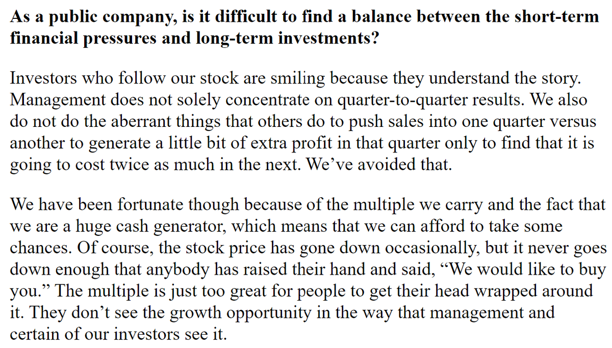 A good example of a management team runs like an operator instead of fueling the "voting machine". 

#Compounders