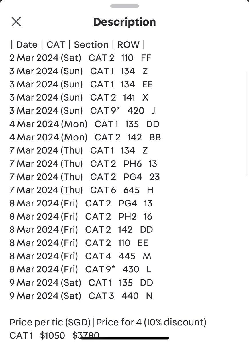 TSTheErasTourSG's tweet photo. The amount of tickets this person is selling is crazy 💀 I’m speechless at this point. https://t.co/0UdVcXcKDE