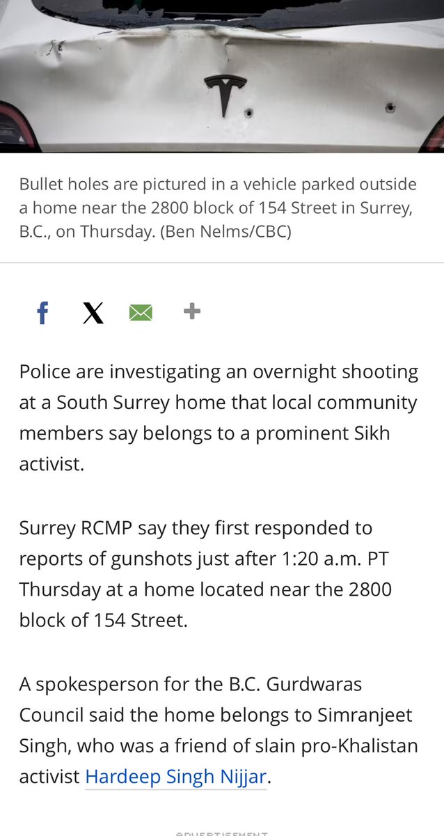 AmarJit_IFS's tweet photo. Firing at #Khyalistani Simranjeet’s home in Surrey🇨🇦,a close aide of slain terrorist #Nijjer, is the handiwork of anti-India forces+power struggle within #SFJ after Nijjer & finally to accuse India of such attacks.
Proof: After the attack,no time was lost to blame India. Video👇 https://t.co/qsNqvTUUak