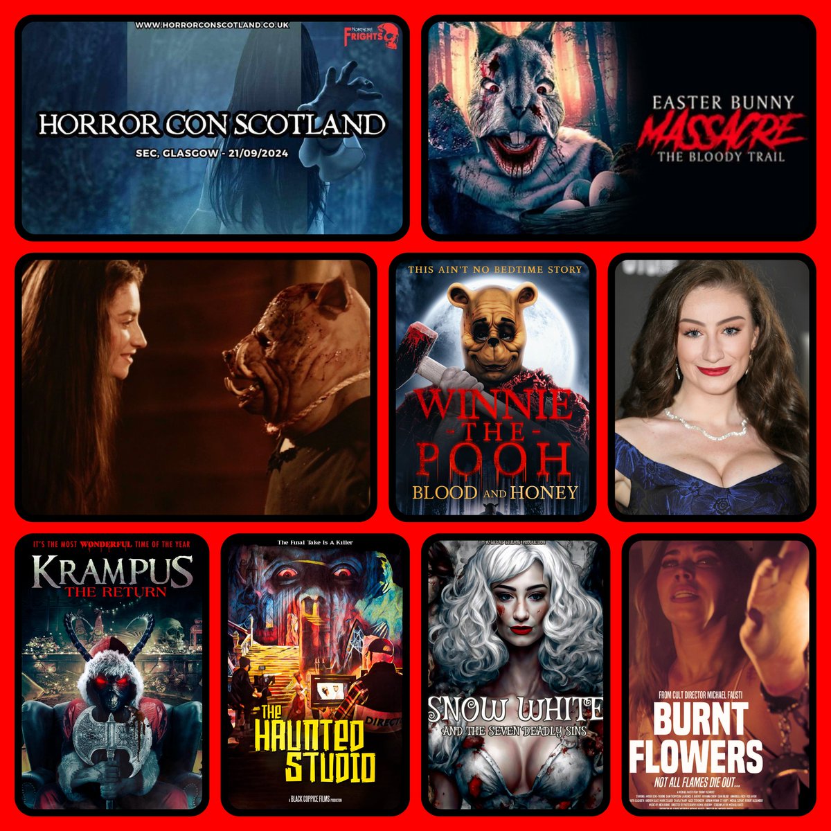 @AmbzDT @poohbandh #Easterbunnymassacre #returnofkrampus #Snowwhiteandthesevendeadlysins #TheHauntedstudio #burntflowers appearing at #HorrorConScotland at the #ScottishEventCampus on Saturday the 21st of September 2024 courtesy of @andybrittle1