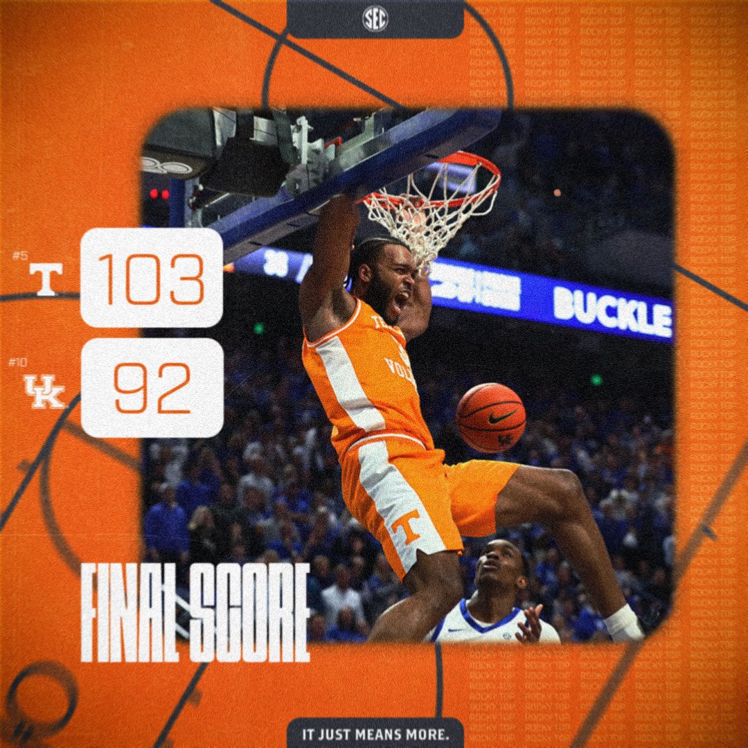 Vols rock Rupp! 💪 

No. 5 <a href="/Vol_Hoops/">Tennessee Basketball</a> eclipses the century mark en route to a Top-10 road win over Kentucky!

#SECMBB