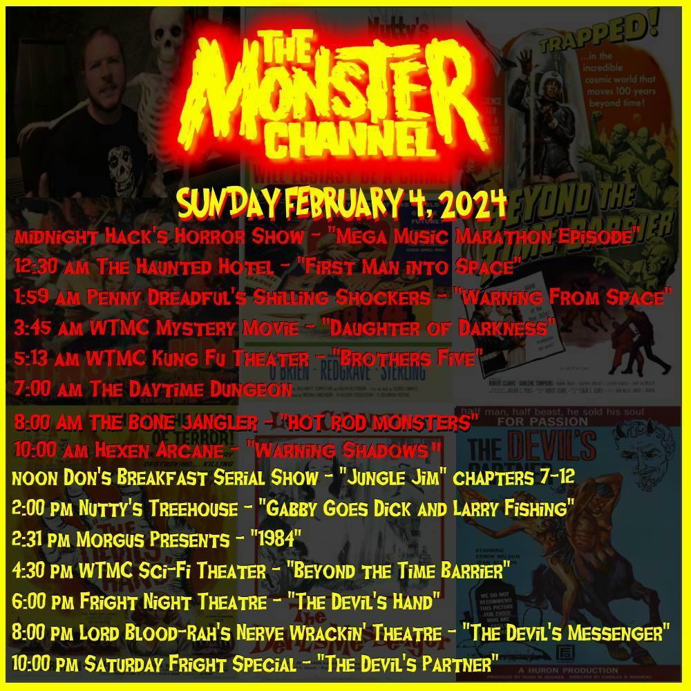 EerieLateNight's tweet photo. Sunday on The Monster Channel!
https://t.co/NvRAe8VnaE
#hackshorrorshow #donsbreakfastserialshow #nuttystreehouse #morguspresents #frightnighttheatre #thespookyspectre #lordbloodrahsnervewrackintheatre #lordbloodrah #saturdayfrightspecial #Scarewolf https://t.co/cEWELxD8fs