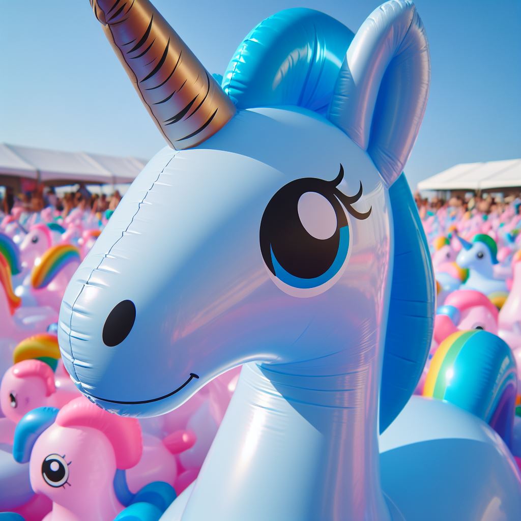 ActualWhiffert's tweet photo. I'm ready for my close-up!  #inflatables #unicorn #aigenerated https://t.co/AsmZFsSMTk