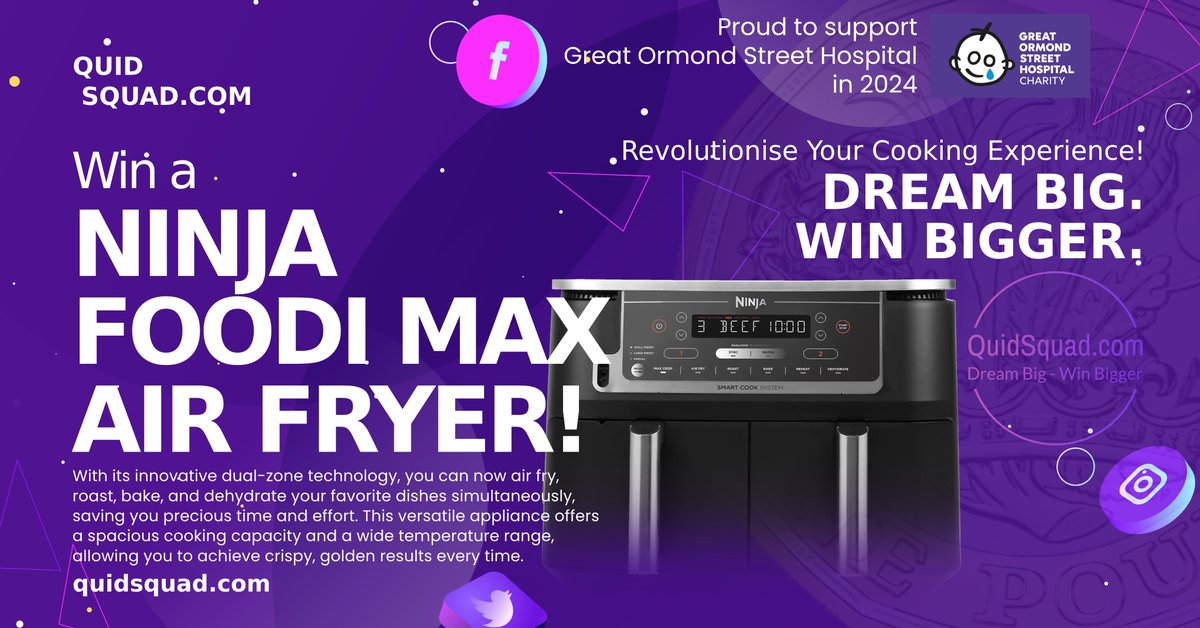 Yay! It's Prize Draw Sunday! One lucky QuidSquad.com member will win a Ninja Foodi Dual Zone Air Fryer at 3pm today! Will it be you? Could be if you're a Quid Squadder! Join now from just £1 per year and gain entry into all our prize draws for a year! #win #Prizes