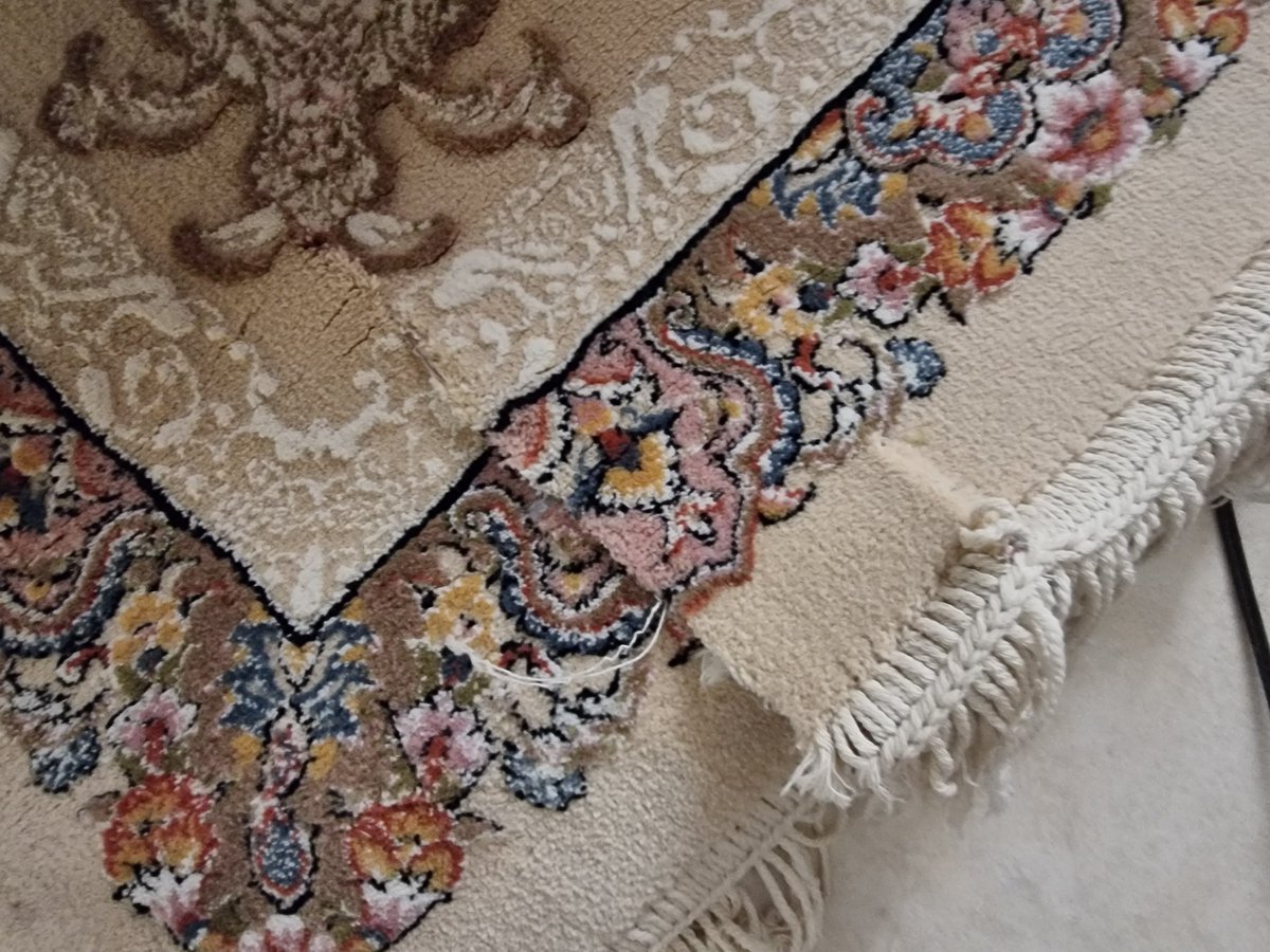 99sarbazmahdi72's tweet photo. سلام قطعا این توییت دیده نمیشه و برامم مهم نیست صدامون به جایی نمیرسه و الا قطعا اینجا پخشش نمیکردم 
فرش ادیب که متأسفانه تبلیغاتش از صداوسیما هم پخش میشه، ما چندتا فرش بهشون دادیم(برای علاشویی) و دوتا از فرش ها رو پاره و پوره به اندازه ۵ تا ۱۰ سانت به ما تحویل دادن 👇 https://t.co/RmsJEpaNx2