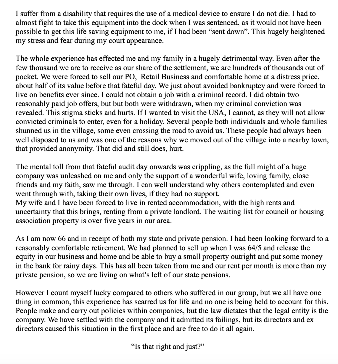 stugoo17's tweet photo. #PostOfficeInquiry #PostOfficeScandal
TOM HEDGES - Ex-SubPostmaster and Church Warden Human Impact Statement #MrBatesVsThePostOffice 🆘⚖️💷#Justice4SubPostmasters @kevinhollinrake @HouseofCommons @CommonsBTC
🧵 2 of 3