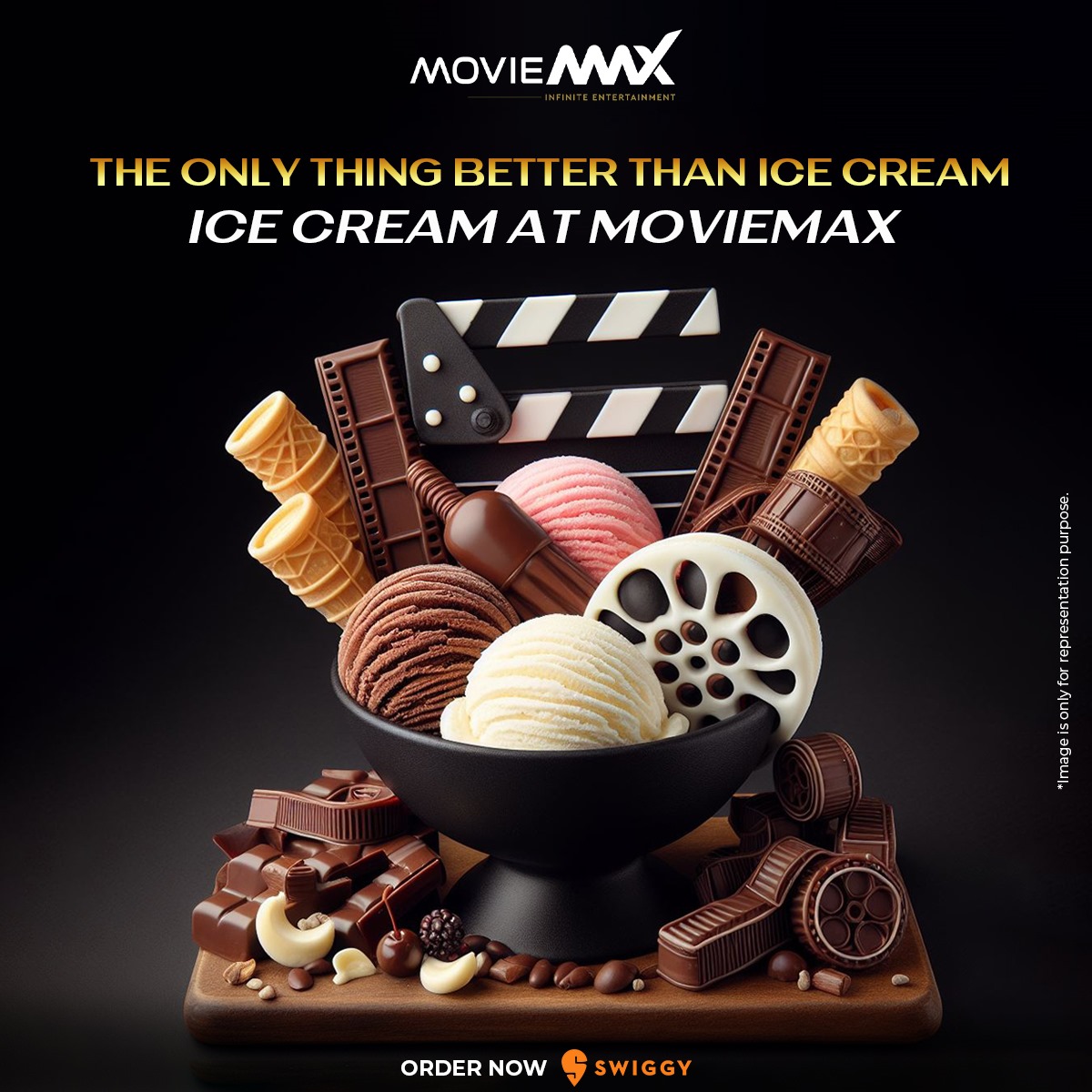 Scoop, there it is! 
#MovieMax delivers the only thing better than ice cream – Infinite Entertainment.  🍨🎬
.
.
.
#MovieMaxOfficial #MovieMaxFood #IceCream #Flavorfull #ChocolateIceCream #VanillaIceCream #StawberryIceCream #SweetTooth #yummy #FoodPorn #DessertTime