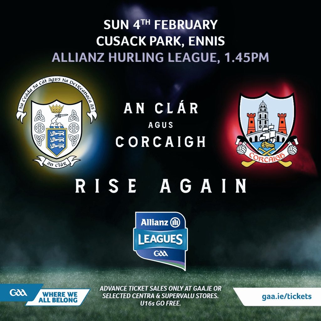 GaaClare's tweet photo. 🚨 Clare v Cork AHL 1.45pm

🎟️ Tickets must be…
…purchased in advance, go online or to Centra/SuperValu stores

…accessed/opened and ready for scanning before nearing turnstiles

⚠️ eTicket Screenshots won't scan

U16 Free (must enter with Guardian)

👉 https://t.co/azidP7fKZS https://t.co/jmo05t0XWo