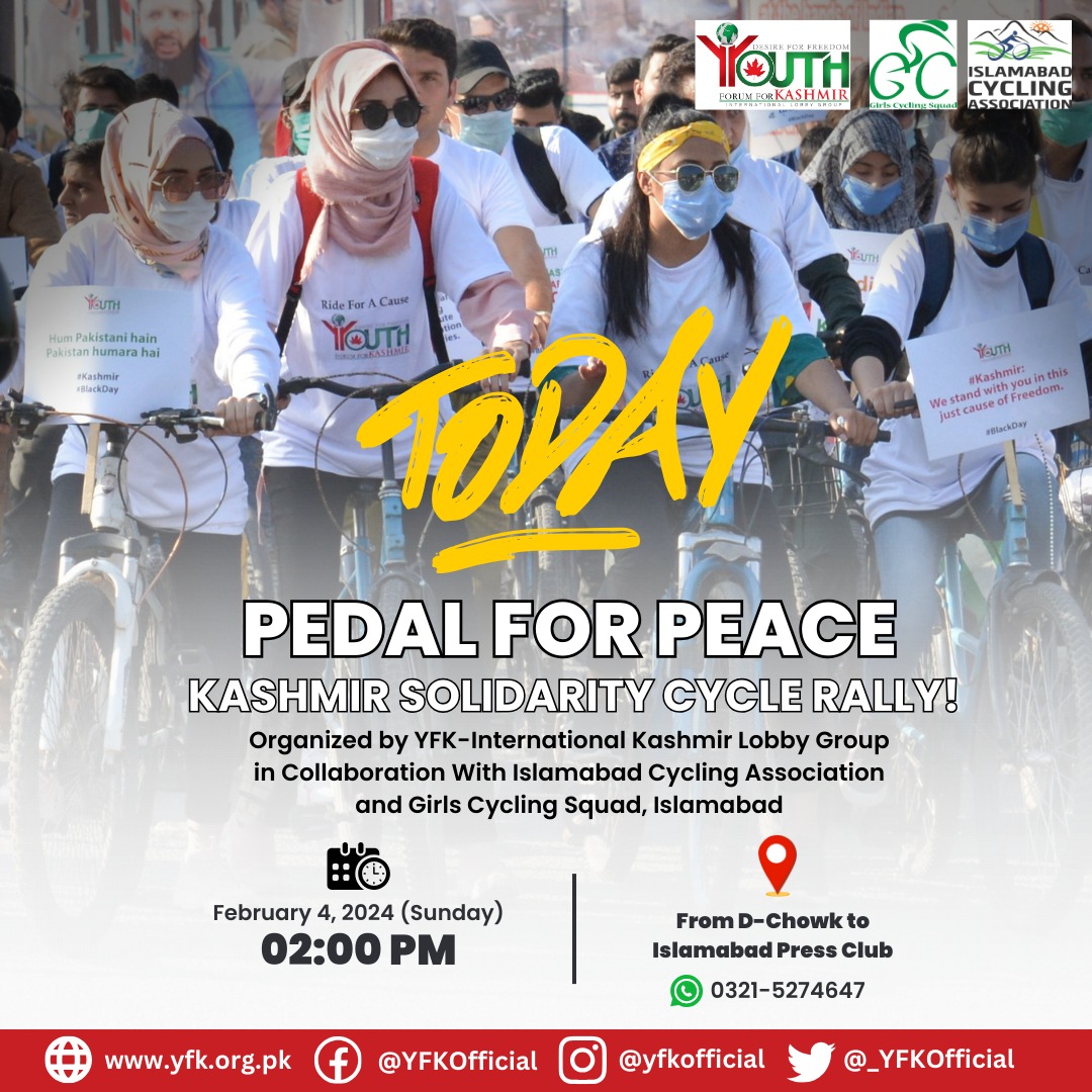 Pedal For Peace Cycle Rally event today. Confirm your availability for an amazing cycling experience at D Chock by 2 PM. Let's pedal for peace! 🚴‍♂️ #PedalForPeace #CyclingForACause #KashmirSolidarityDay #Kashmir