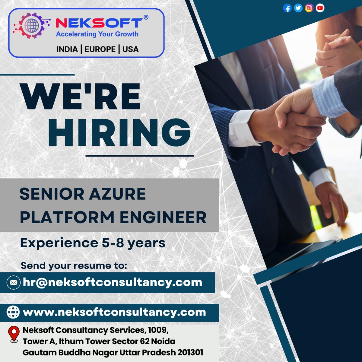 officialNeksoft's tweet image. 📷 Exciting Opportunity Alert! Neksoft Consultancy Services is hiring a Senior Azure Platform Engineer! #NowHiring #AzureEngineer #TechJobs #CareerOpportunity #NeksoftHiring 📷#texas #Bihar #germany #Minnesota #netherlands #biharexplore #DigitalTransformation #bihardiaries