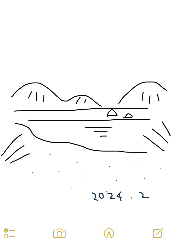 ちょっと休憩に川に来た

またメモ帳を忘れて指描き
(謎の三角形はテントです) 