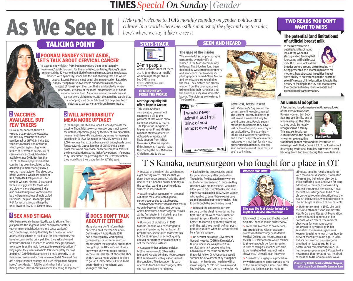 Cervical cancer, the life of India's first female neurosurgeon and more in this month's gender roundup