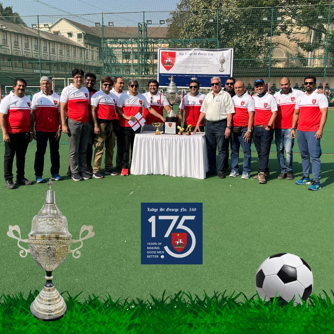 RW Bro <a href="/PercyDriver/">Percy Driver</a>, DistGM of <a href="/DglBomEC/">DGL_Bombay</a> unveils the Lodge St George Cup at the start of the inaugural annual charity football tournament organised by the brethren of <a href="/StGeorge549/">Lodge St George No. 549 (UGLE)</a> 
<a href="/UGLE_GrandLodge/">United Grand Lodge of England</a>