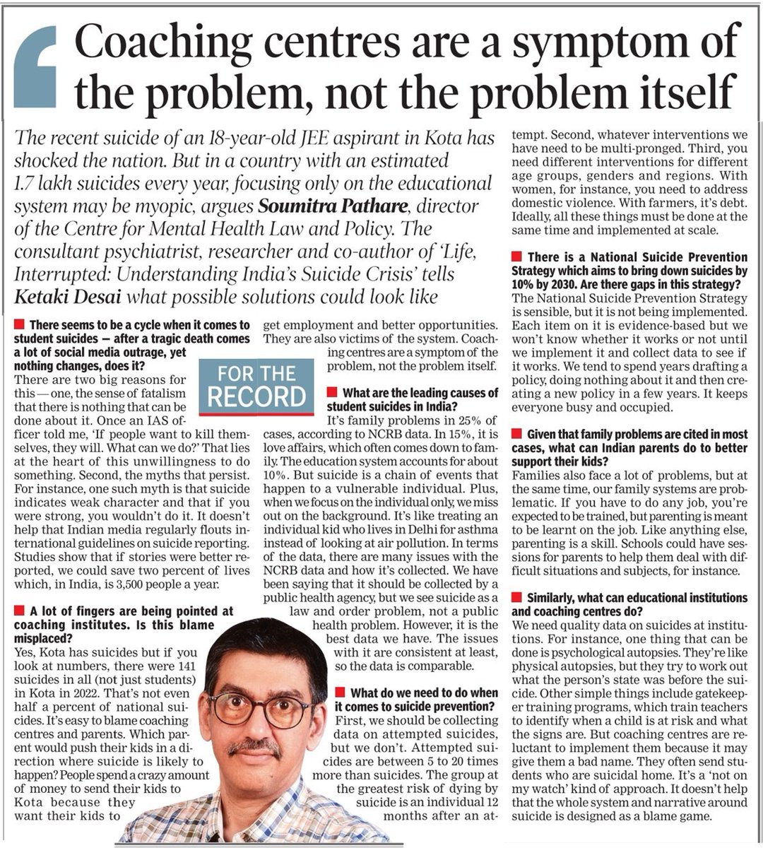 I interviewed @netshrink about the larger problems behind India's student suicides, beyond just coaching centres, and what prevention could (and should) look like