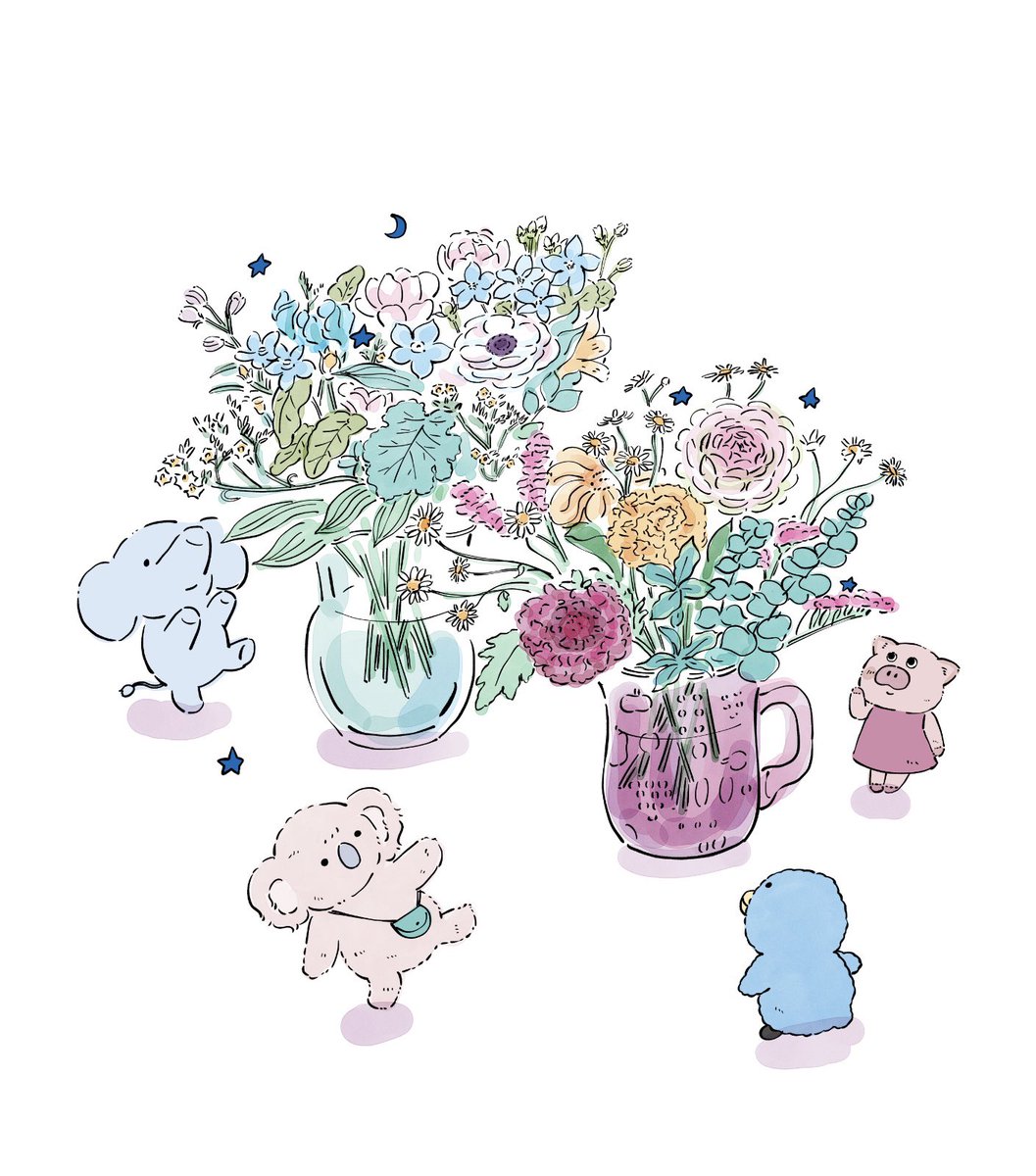 「思いがけずお花もいただいて嬉しかったなぁ。ありがとうございました。」|こやまこいこのイラスト