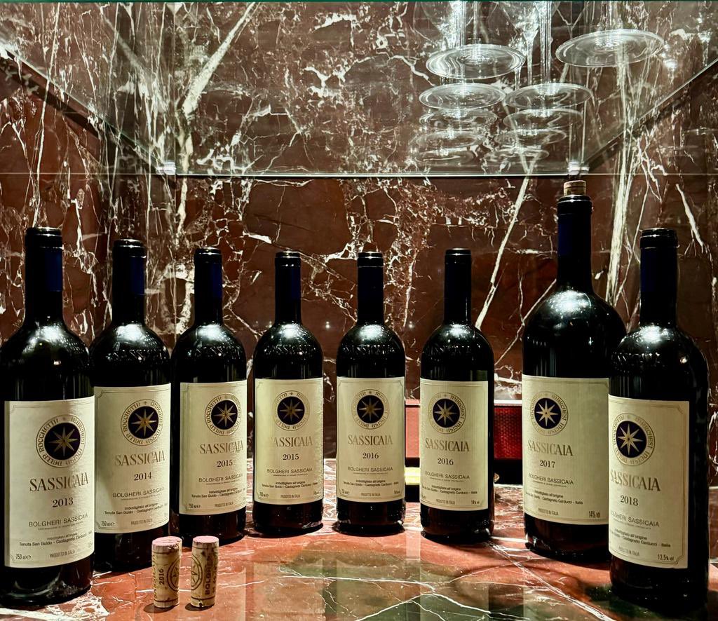 AryaV's tweet photo. Wall to wall Sassicaia 2013-2018. The 13 was flat. The 15 was excellent! @MiamKitty https://t.co/Inz5wOqJnI