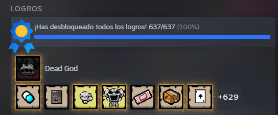 Después de mucho tiempo he logrado platinar el Isaac :,) Gracias por tremendo juego <a href="/edmundmcmillen/">🜏 Edmund McMillen 🜏</a> 

se viene el infinito challenge