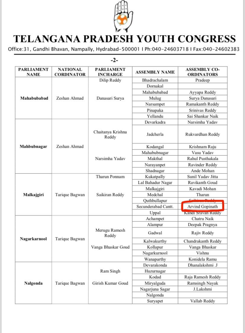 TheVimal027's tweet photo. I am grateful to the Congress leadership for placing their trust in @ArvindNsui Anna and assigning him a crucial role in the upcoming Lok Sabha elections.

@RahulGandhi @revanth_anumula @priyankagandhi @Bhatti_Mallu #Congress https://t.co/xNE1rUZoWq
