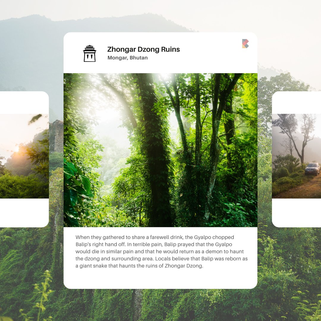 The Zhongar Dzong carries a haunting history. Legend has it that the architect, Zowo Balip, faced supernatural threats during its construction, and his curse continues as locals avoid the ruins, believing a giant snake guards a hidden treasure within.