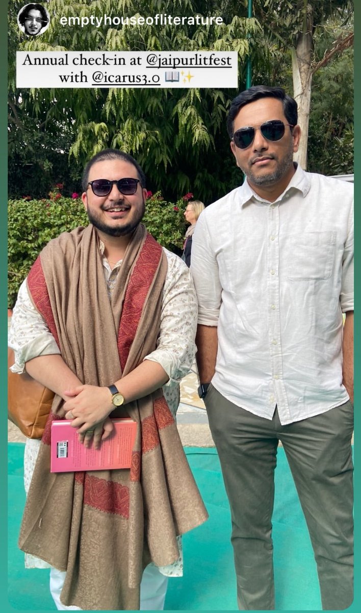 If AI is given a free hand, the first thing it would do is to replace me as it would be the easiest. Same pose, same clothes, same dost. Tch. 

Anyway, that’s a bit of what happened at JLF but didn’t stay at JLF. 

#JaipurLitFest