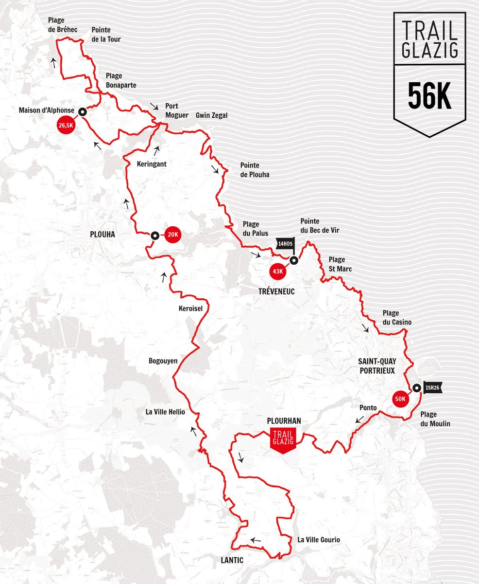 Le  tracé du 56K est vraiment ce qu'on peut faire de mieux sur les terres  du Glazig avec une première au passage de Bréhec, un trail exigeant et  technique mais quel panorama sur les falaises de Plouha, il va vous  laisser des souvenirs inoubliables !