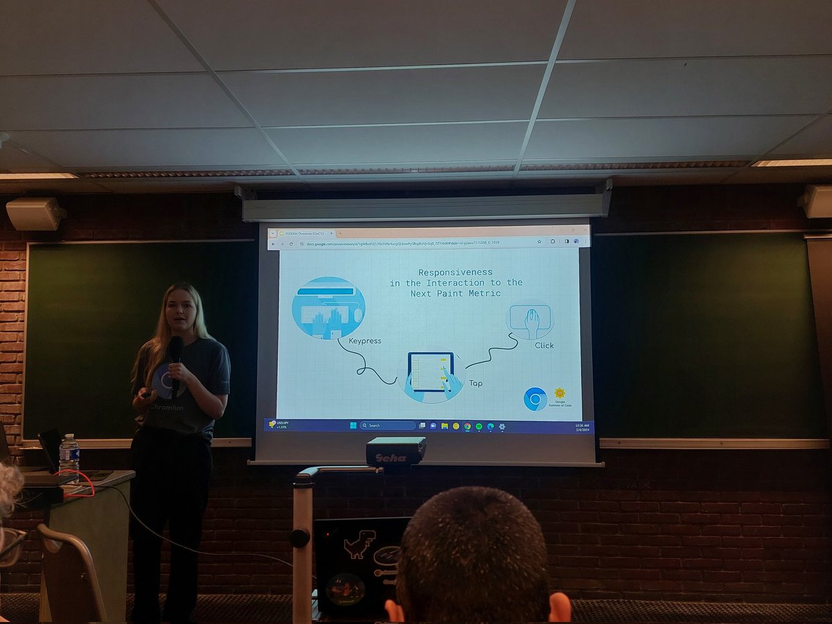 4th talk <a href="/fosdem/">FOSDEM @fosdem@fosstodon.org</a>: <a href="/Patricijia/">Patricija Cerkaite</a> talks about #keyboard #interactions, #INP and the science behind it <a href="/googlechrome/">Chrome</a> 🤓