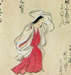 平安時代の巫女は「新猿楽記」によれば「占い、神遊、寄弦、口寄の名人」とされる。神遊は神楽、寄弦は梓弓の弦を打ち鳴らして穢れを祓う呪い、口寄は降霊術を指す。官や神社に仕える巫女以外にも祭りや市を渡り歩いて禊や祓いを行い、遊女としての一面も持つ渡り巫女が存在した。