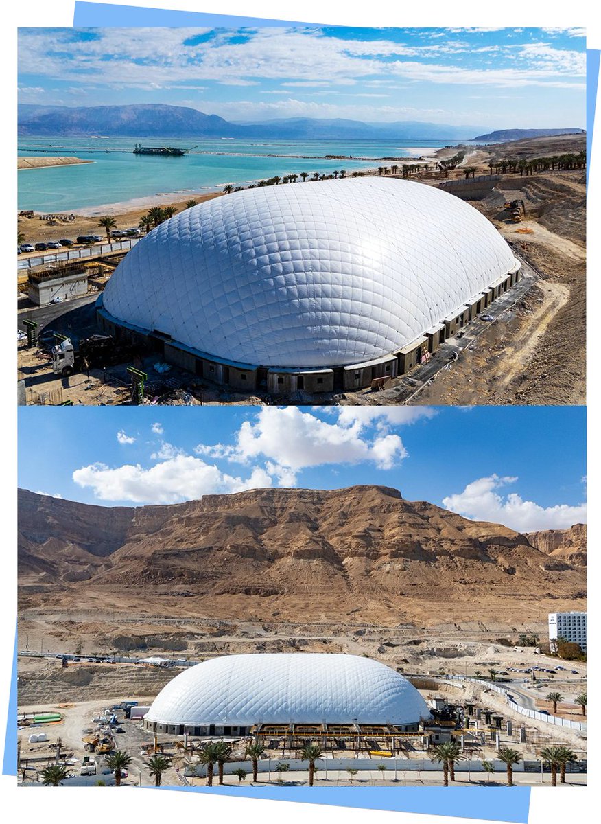 broadwe41362782's tweet photo. A brand new #airdome structure settled #Deadsea in Israel. A structure that uses #advancedtechnology built by #broadwell located in #EinBokekBeach, #Totalarea of 4998 square meters. It is designed to host #lasershows, various #culturalactivities, meetings and #musicfestivals. https://t.co/PZw4eIjNuc