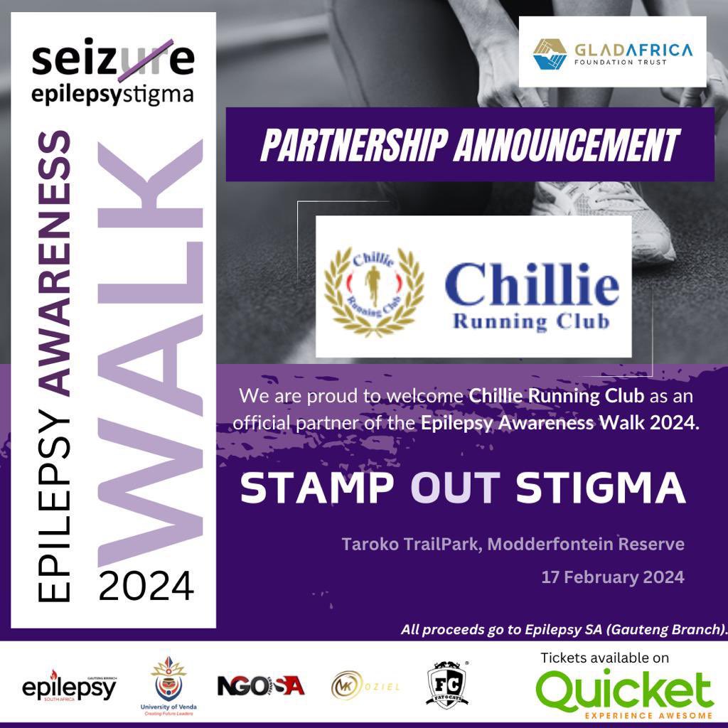 ChillieRunners's tweet photo. We have partnered with Glad Africa Foundation Trust to bring you the Epilepsy Awareness Walk 2024. Will be held on the 17th of February 2024 at Taroko Trail park, Modderfontein Reserve. 

Use link 🔗 https://t.co/6ccJ1h1Tn1  15% Discount code is CHILLIE15 https://t.co/xdP8lqGf5A