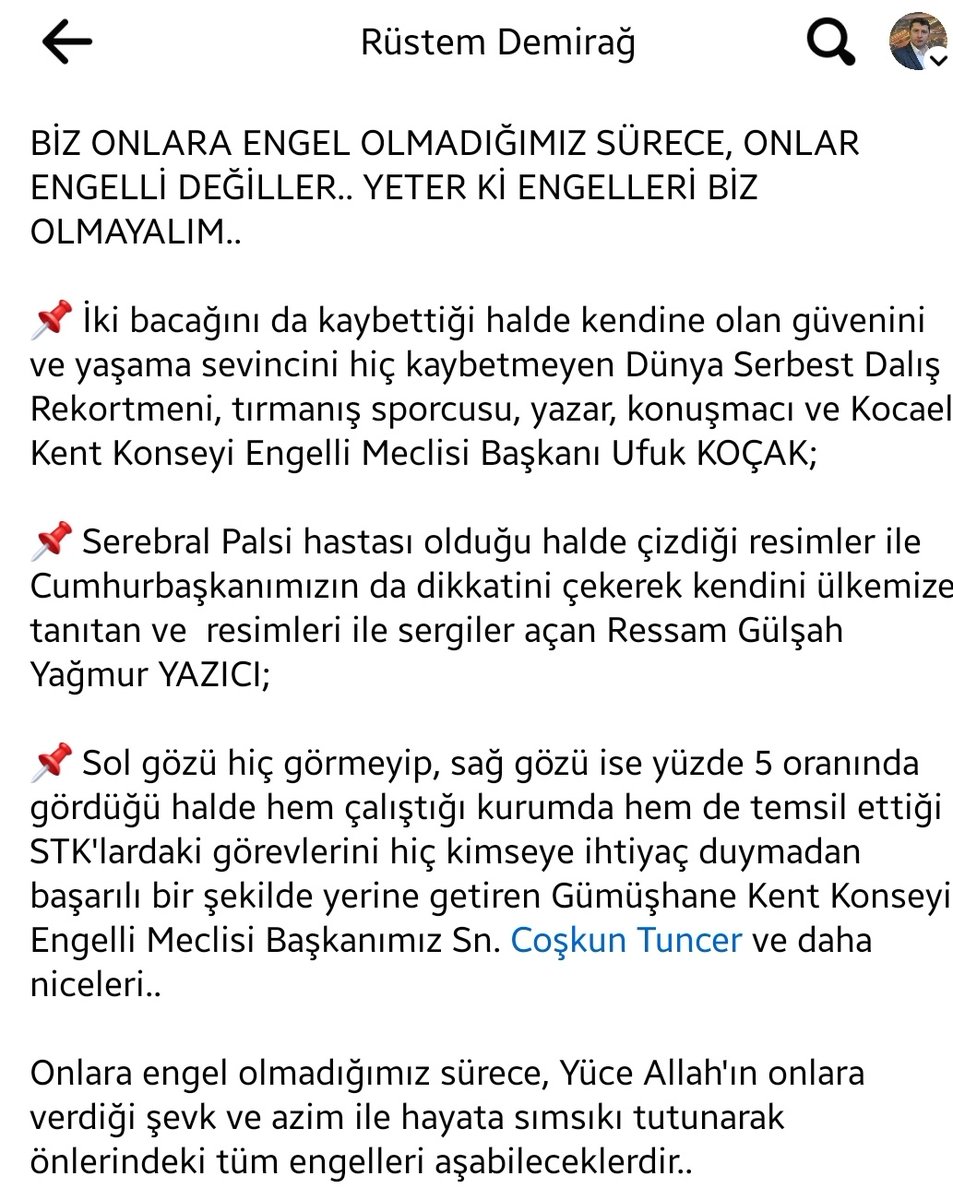 rustemdemirag's tweet photo. BİZ ONLARA ENGEL OLMADIĞIMIZ SÜRECE, ONLAR ENGELLİ DEĞİLLER.. YETER Kİ ENGELLERİ BİZ OLMAYALIM.. @GulsahYagmurYzc @RTErdogan @ufukkocakkkk @KocaeliKentK @kocaelibld https://t.co/BGSAtmsXki