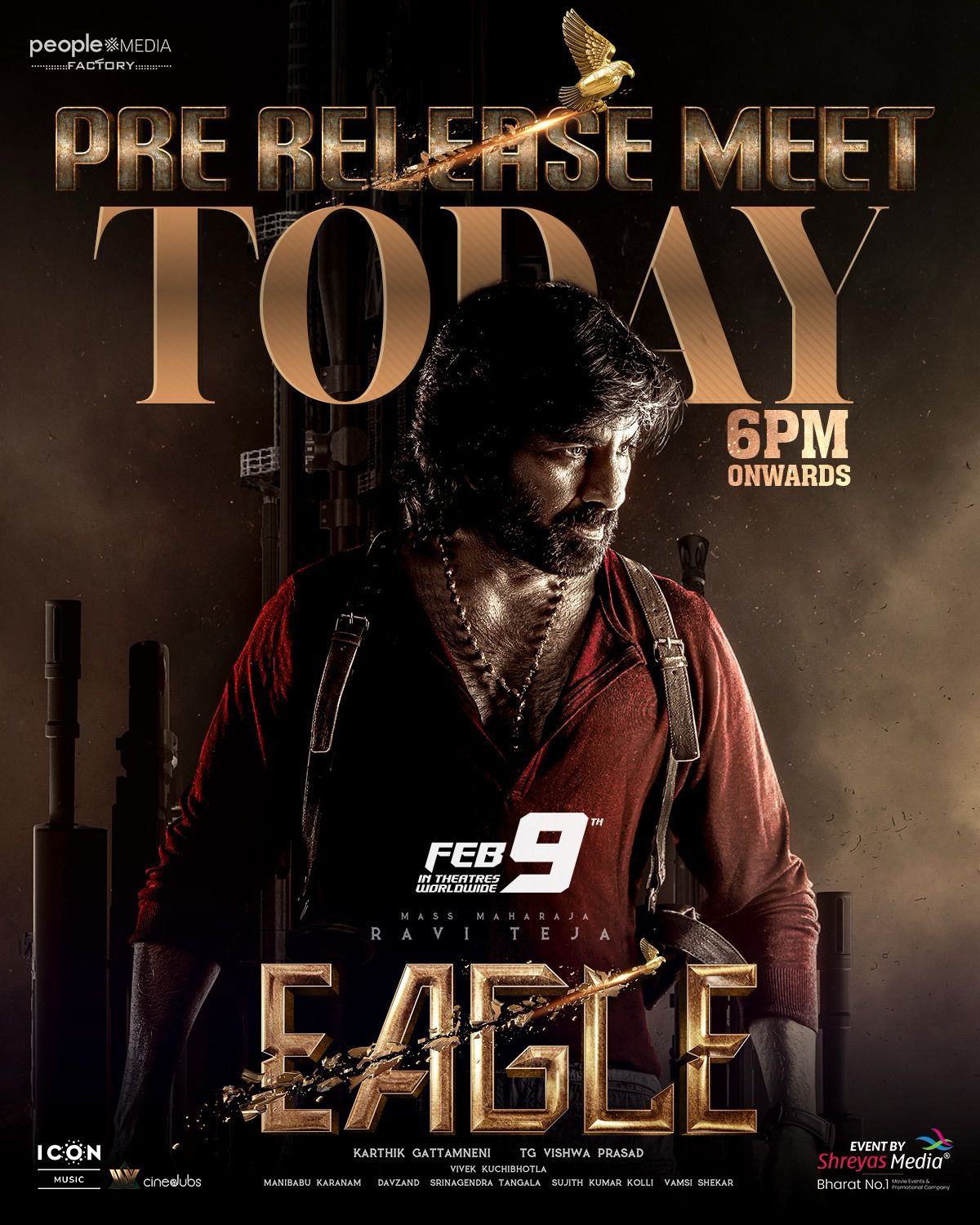 Movies4u on X: Anticipate the exhilarating moment as the dynamic #EAGLE  Team enchants the Grand Pre-Release Meet. 🦅🥳 Worldwide Grand Release in  Telugu & Hindi on FEB 9th! 🔥🔥 t.cognGhl7bAGa  X