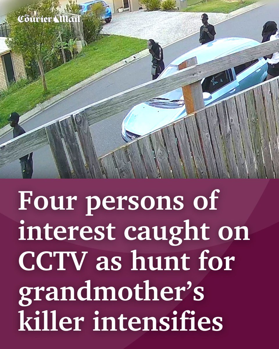 couriermail's tweet photo. Police have issued an urgent public plea for help as they hunt four persons of interest following the shocking stabbing death of a woman in front of her six-year-old granddaughter at a shopping centre west of Brisbane. Watch the video: https://t.co/ePGrW8LL7A https://t.co/6H0hU0LlnY