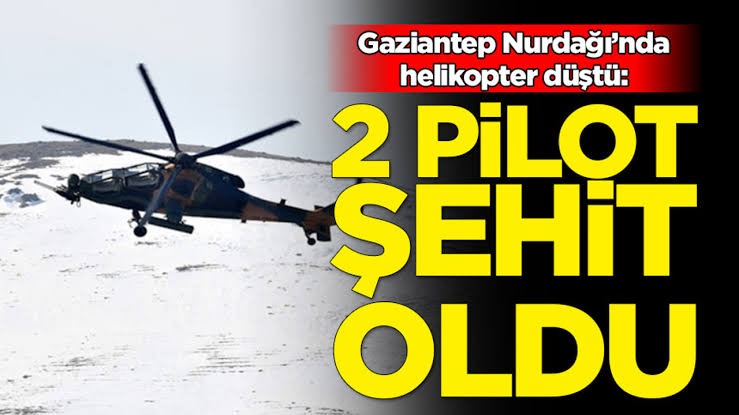 Hatay Havalimanı'ndan kalkan EGM Havacılık Daire Başkanlığı envanterine kayıtlı helikopter Gaziantep'in Nurdağı ilçesi Kartal Köyü mevkiinde kaza kırıma uğradı. Kazada ilk belirlemelere göre 2 pilot şehit oldu.  Allah şehitlerimize rahmet yakınlarına ve sevenlerine sabır versin