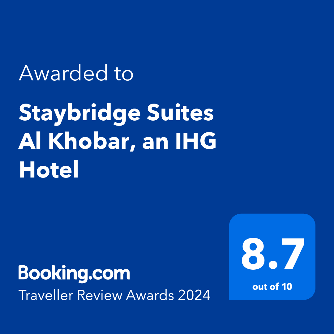 We're excited to announce that Staybridge Suites Al Khobar won Traveler Review Award 2024 from ! This recognition highlights our commitment to excellence. As a proud recipient once again, we extend our gratitude to all our valued guests for being a part of our continued success.