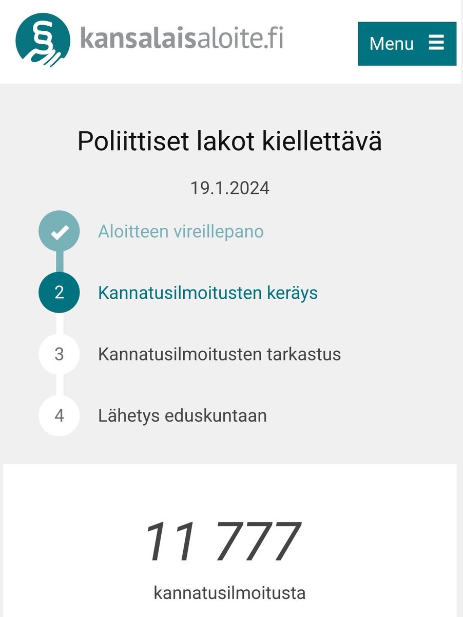 En olisi osannut arvata, että kansalaisaloite poliittisten lakkojen kieltämiseksi kerää kahdessa viikossa lähes 12 000 kannattajaa.

Kansalaiset haluavat muutosta. Ay-liikkeen ulkoparlamentaarista painostamista ei hyväksytä.

Allekirjoita aloite:
kansalaisaloite.fi/fi/aloite/13148