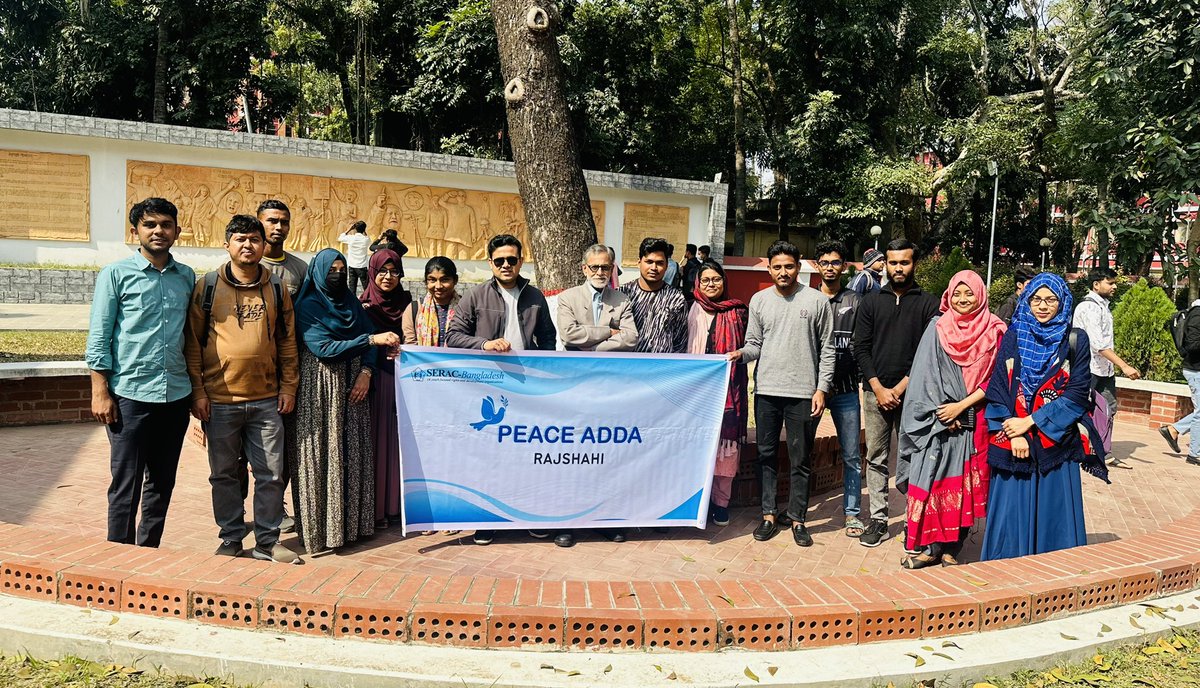 SMShaikat1's tweet photo. The @serac_bd Rajshahi team organizes a #PeaceAdda (peace dialogue) today focusing on the constitutional rights, thoughts, and freedom of young people, as well as fostering a peaceful coexistence among them.

#SERAC_Bangladesh #PeaceAdda #peacebuilding #Rajshahi https://t.co/u9fMZfkwuY
