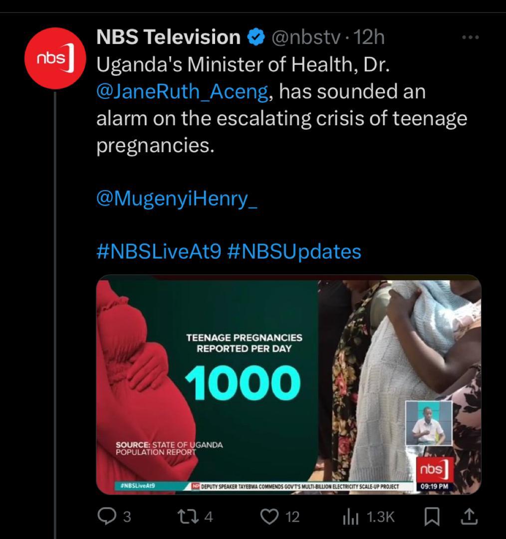 _Wanambwa's tweet photo. One thousand teenage pregnancies are recorded every day in Uganda! This is a serious cause for alarm!!! 

That's 30,000 teen pregnancies a month and 365,000 teenage pregnancies a year! We need to rise up and take action against these rapists! https://t.co/pmfli3kxbk