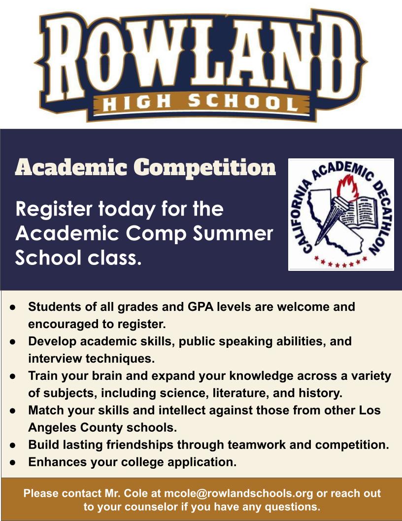 Looking for a class to take in summer school? Join our Academic Competition class. All students of all grade levels and all abilities are welcome!