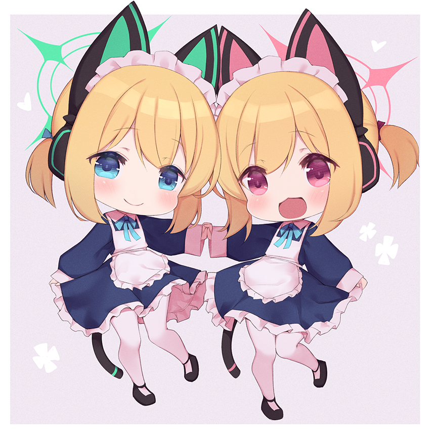 midori (blue archive) ,momoi (blue archive) 2girls multiple girls animal ear headphones twins animal ears smile blonde hair  illustration images