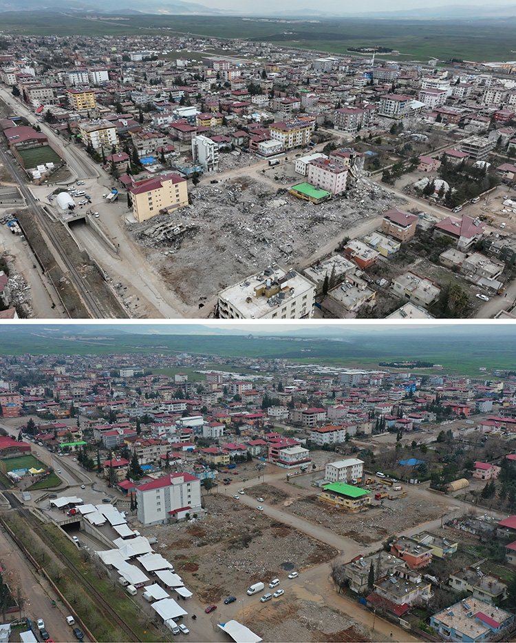 bpthaber's tweet photo. Gaziantep'in İslahiye ve Nurdağı ilçeleri, depremin 1 yılında havadan görüntülendi. https://t.co/5Q2wlqA8Su