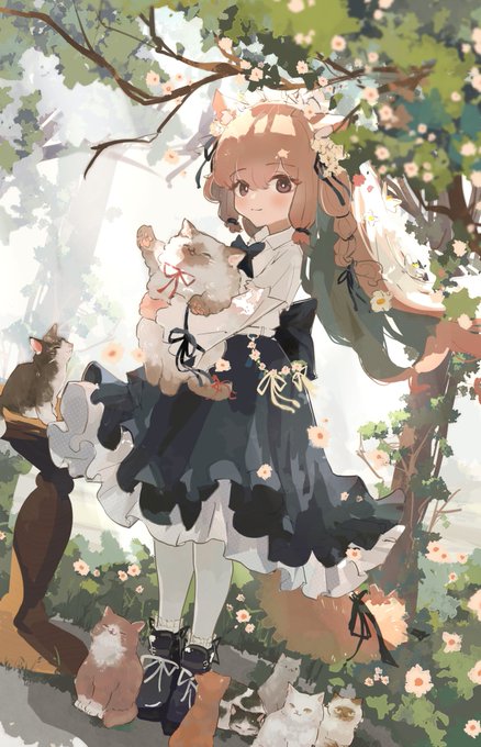 「flower white cat」 illustration images(Latest)